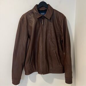 Polo Ralph Lauren Soft Lambskin Leather Jacket Plaid Lined Brown Medium